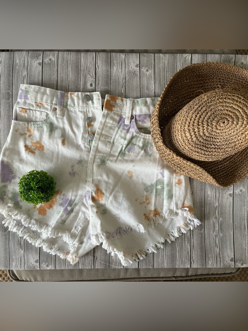 Wild Fable White Tie Dye Highest Rise Raw Hem Button Fly Denim size 0